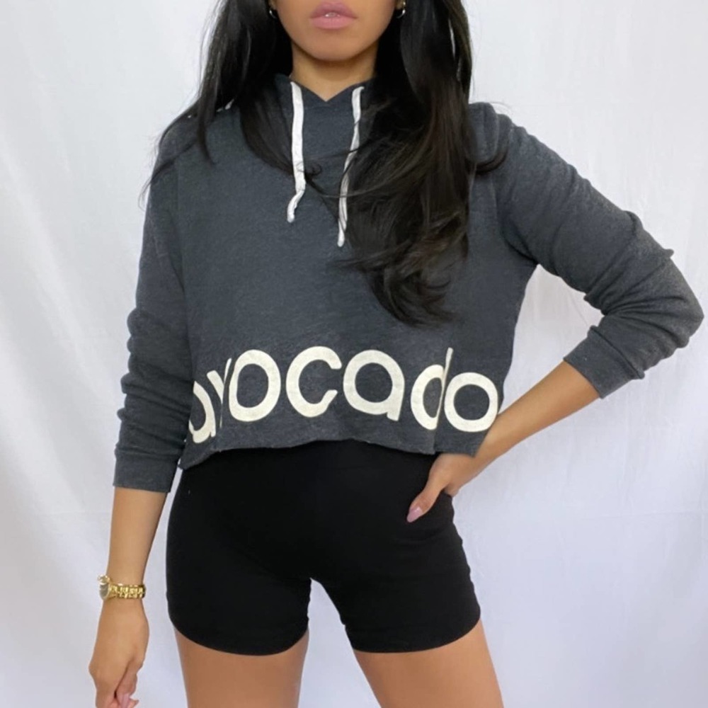 Avocado Active | Grey Atheltic Oversized Cropped Raw Hem Hoodie S - Picture 9 of 11